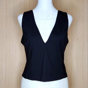 Alice + Olivia Virgin Wool Vest Black Mesh Zipper Back V Neck Lined Women's 10